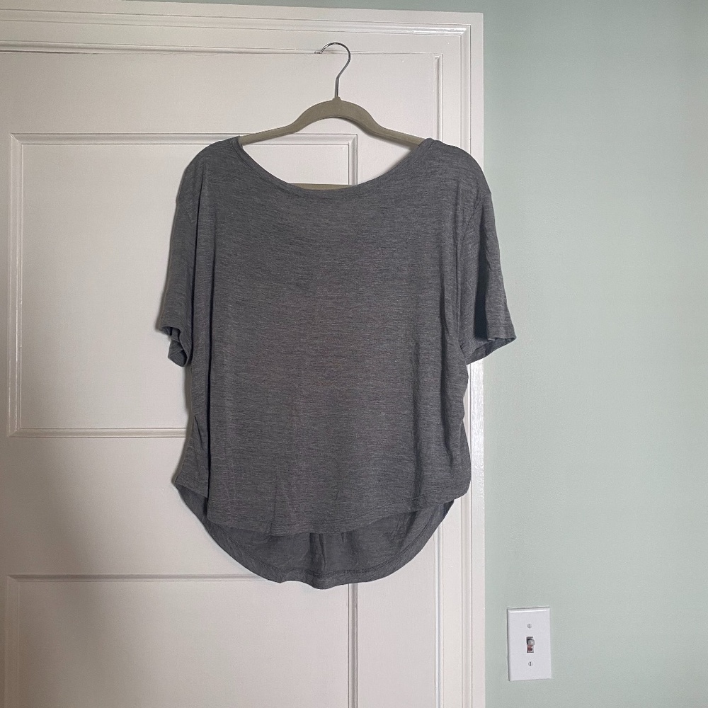 Gray and gold off the shoulder shirt